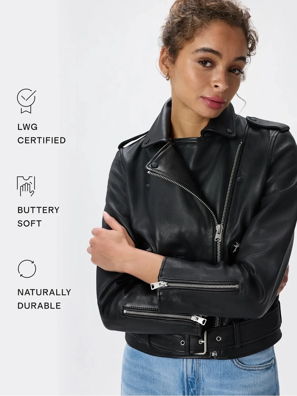 Quince 100% Leather Motorcycle Jacket - True Black - Picture 3 of 11